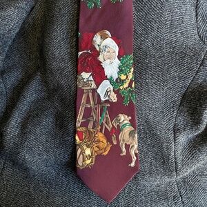 Christmas Silk Tie Dark Red Maroon Saturday Evening Post